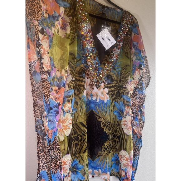 Club Z Collection Other - NWT Club Z Collection Large Swim Cover Up Kaftan Dress Floral Animal Beaded
